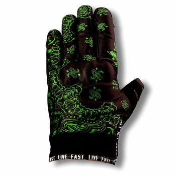 Classic Black & Green Paisley Motorcycle Gloves