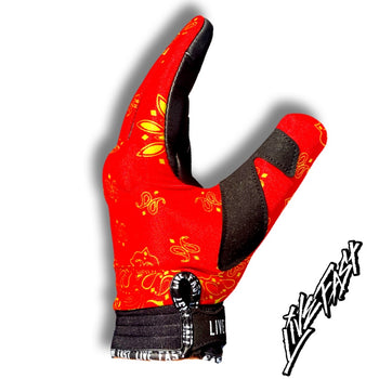 Red And Yellow Paisley Motorcycle Gloves