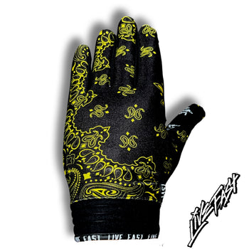 Black & Yellow Paisley Live Fast Motocross & Bike Gloves
