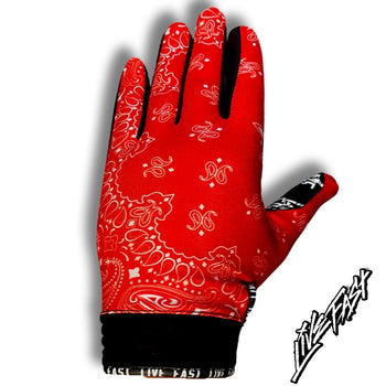 Red & White Paisley Live Fast Motocross & Bike Gloves