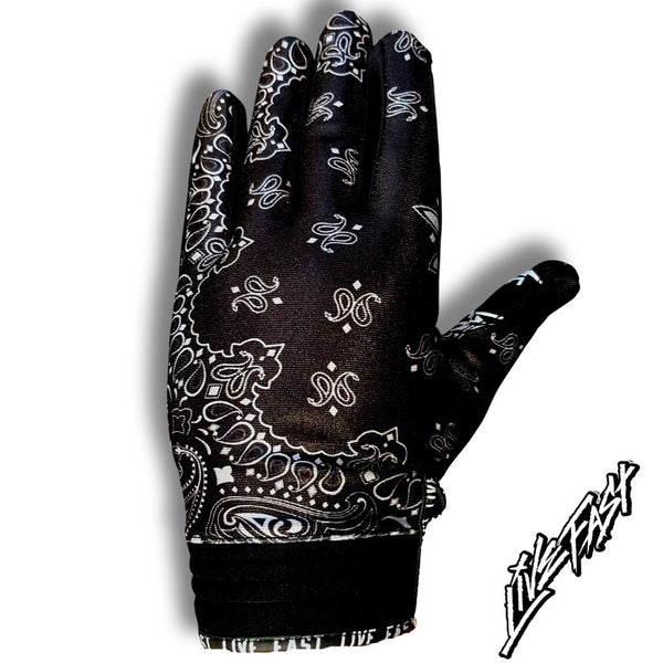 Black and white Paisley motocross Gloves - Live Fast Gear