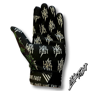 Black with Green Paisley Live Fast Motocross Gloves & Bike Gloves