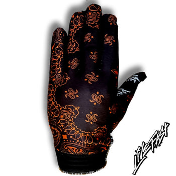 Black & Orange Paisley  Live Fast Mx & Bike Gloves