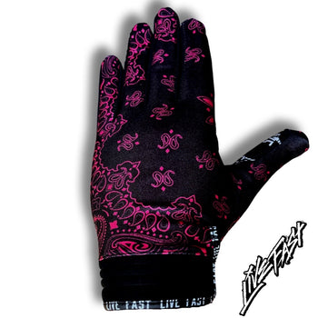 Black & Pink Paisley Live Fast Motocross & Bike Gloves