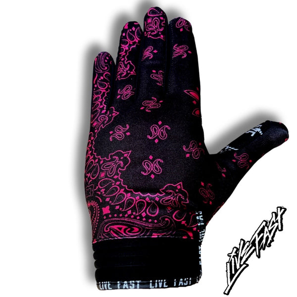 pink bicycle gloves Black & Pink Paisley Live Fast Motocross & Bike Gloves