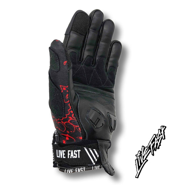 Black & Red Paisley Motorcycle Gloves - Live Fast Gear