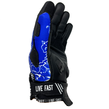 Blue Paisley Live Fast Motorcycle Gloves