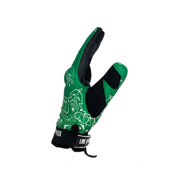 Green and White Paisley Motorcycle Gloves