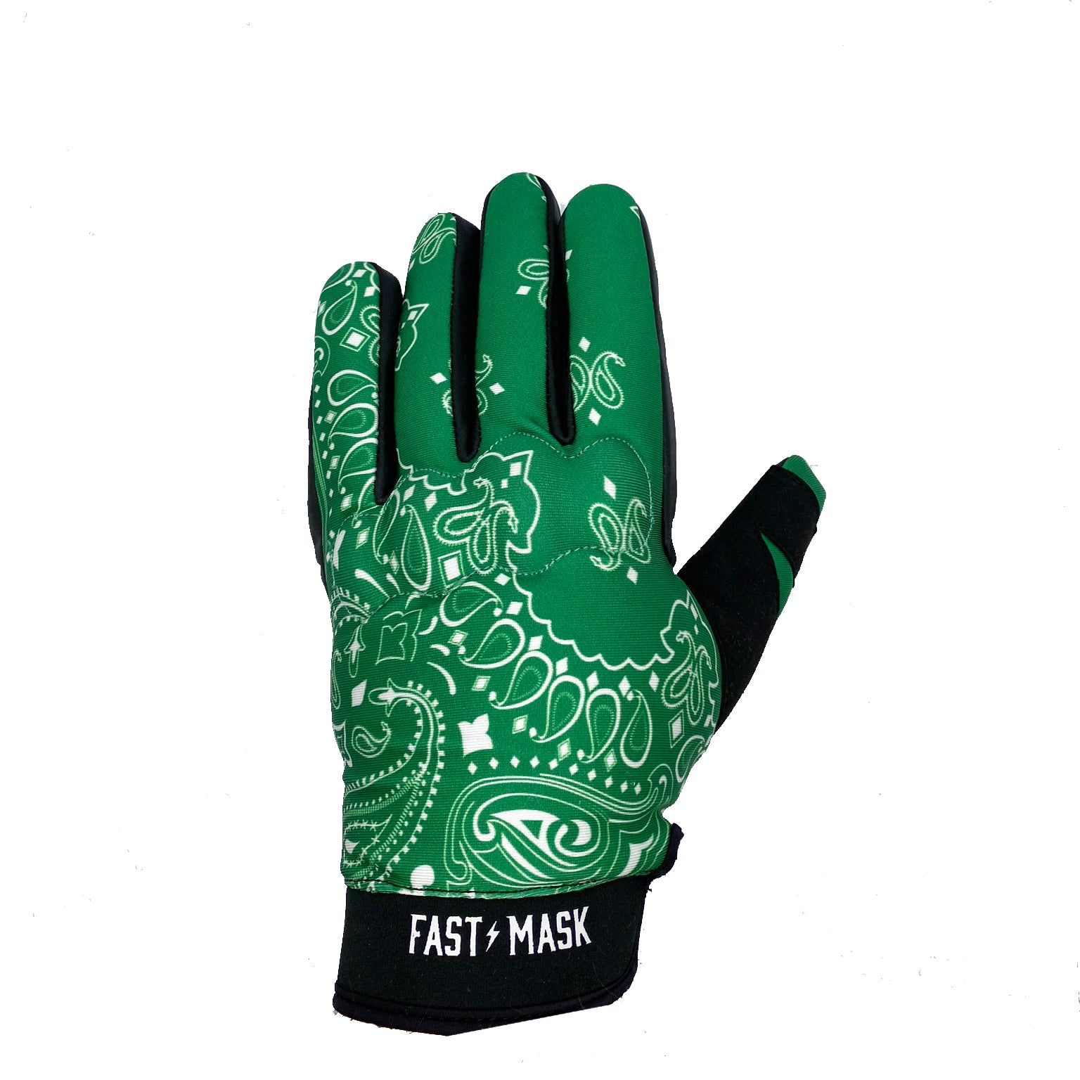 Green and White Paisley Motorcycle Gloves