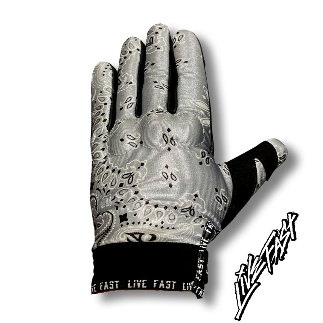 Grey Paisley Motorcycle Gloves - Live Fast Gear