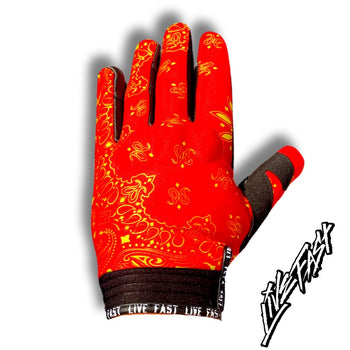 Red And Yellow Paisley Motorcycle Gloves