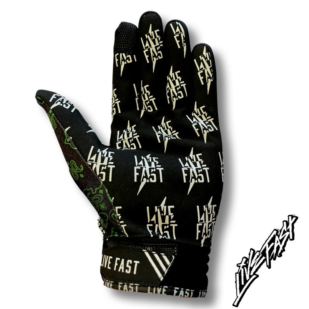 Fast Mask Black & Green Paisley Motorcycle Gloves - Touchscreen, Knuckle Protection, Kevlar Lined