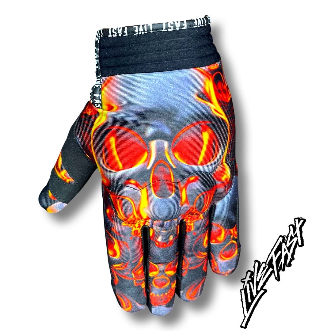 Flaming Skulls Motorcycle Gloves
