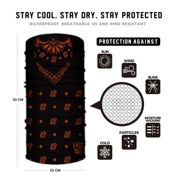 Black & Orange Paisley Neck Gaiter * With Sewn Edges*