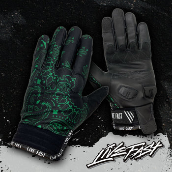 Classic Black & Green Paisley Motorcycle Gloves