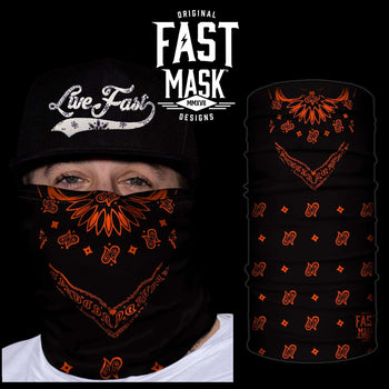 Black & Orange Paisley Neck Gaiter * With Sewn Edges*