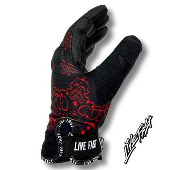 Black & Red Paisley Motorcycle Gloves