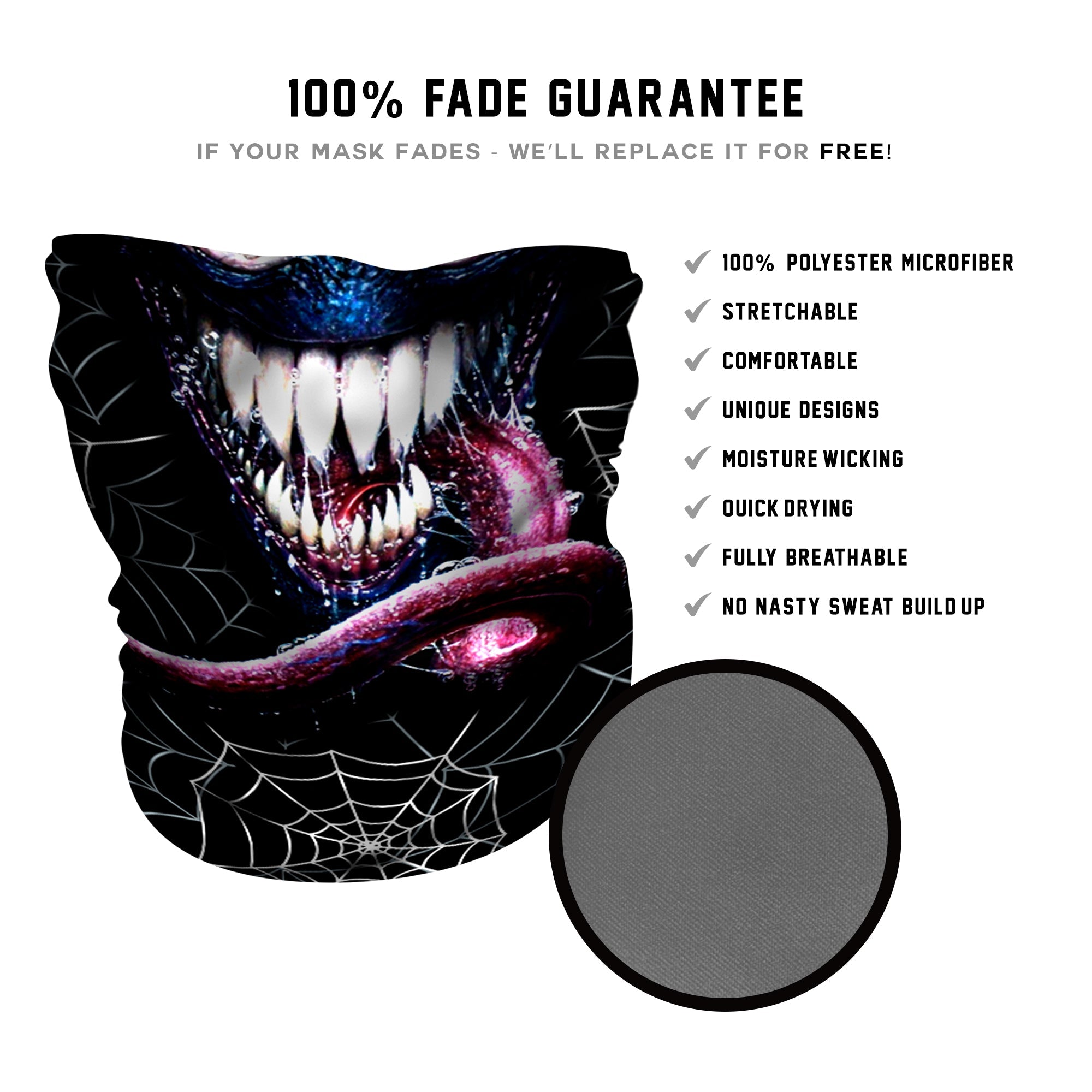 Foulard Bandana 3D Venom - Passamontagna Leggero Multifunzione Per Moto, Pesca, Sport