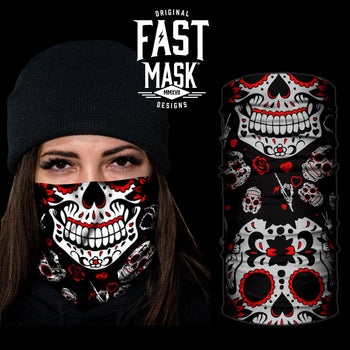 Red Sugar Skull Fast Mask - *Now with Sewn Edges* - Fast Mask
